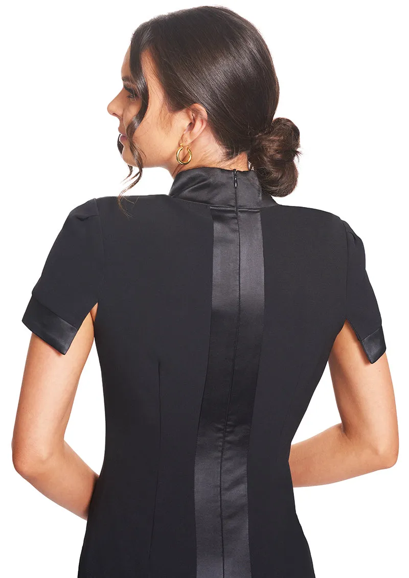 Top Notch Dress - Notch Neck High Collar Sheath Dress With Contrast
