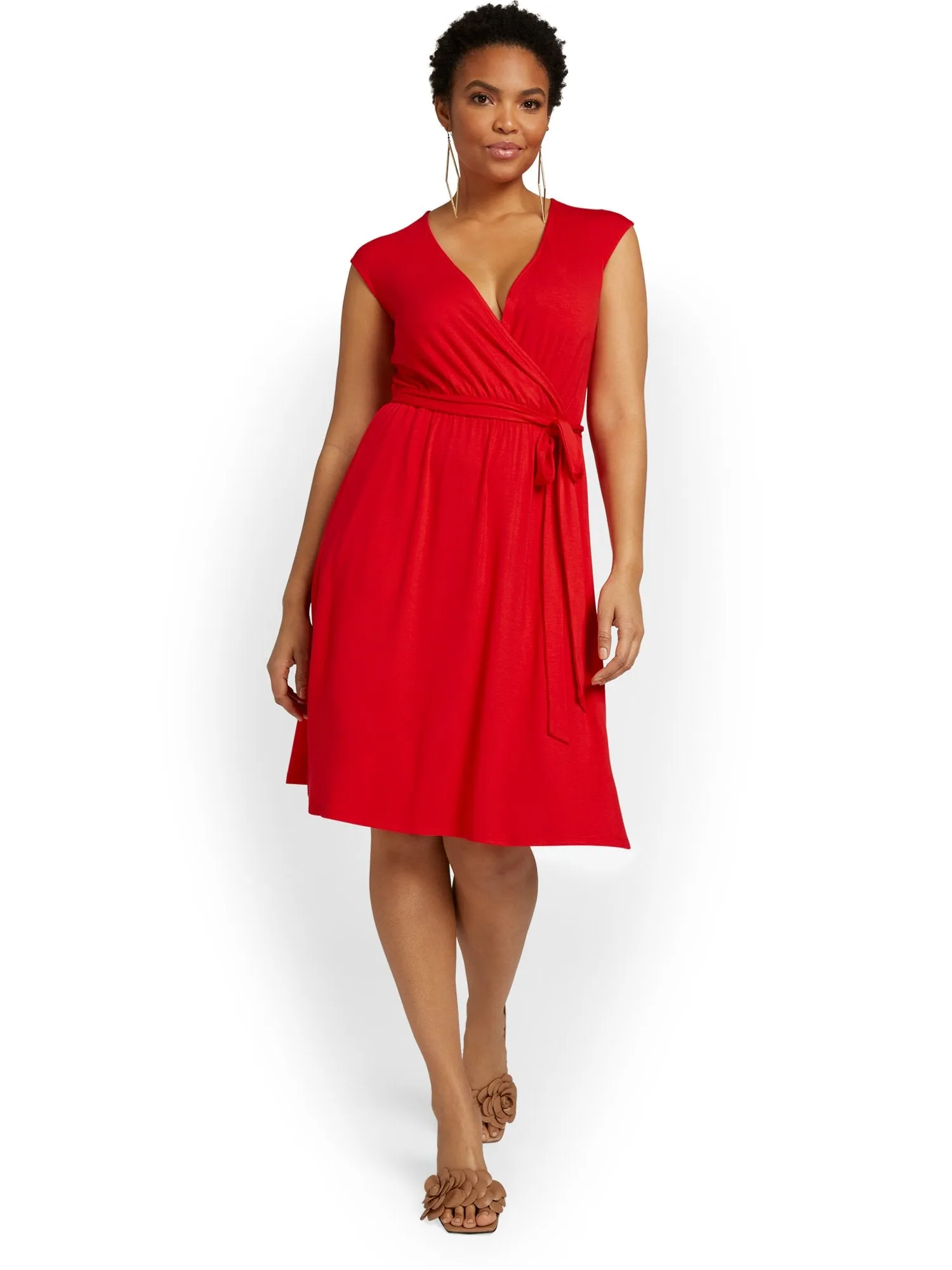 V-Neck Tie Waist Dress