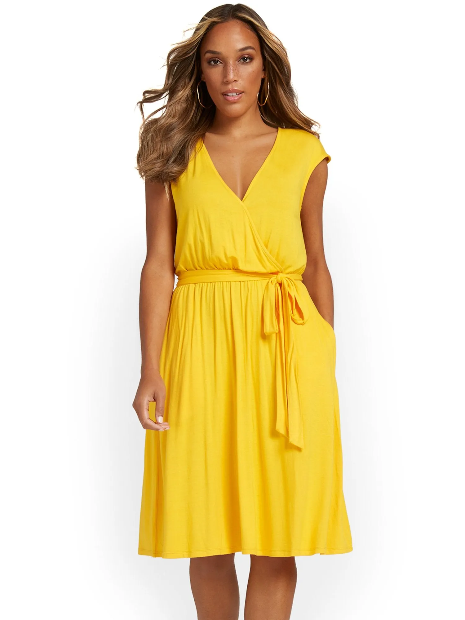 V-Neck Tie Waist Dress