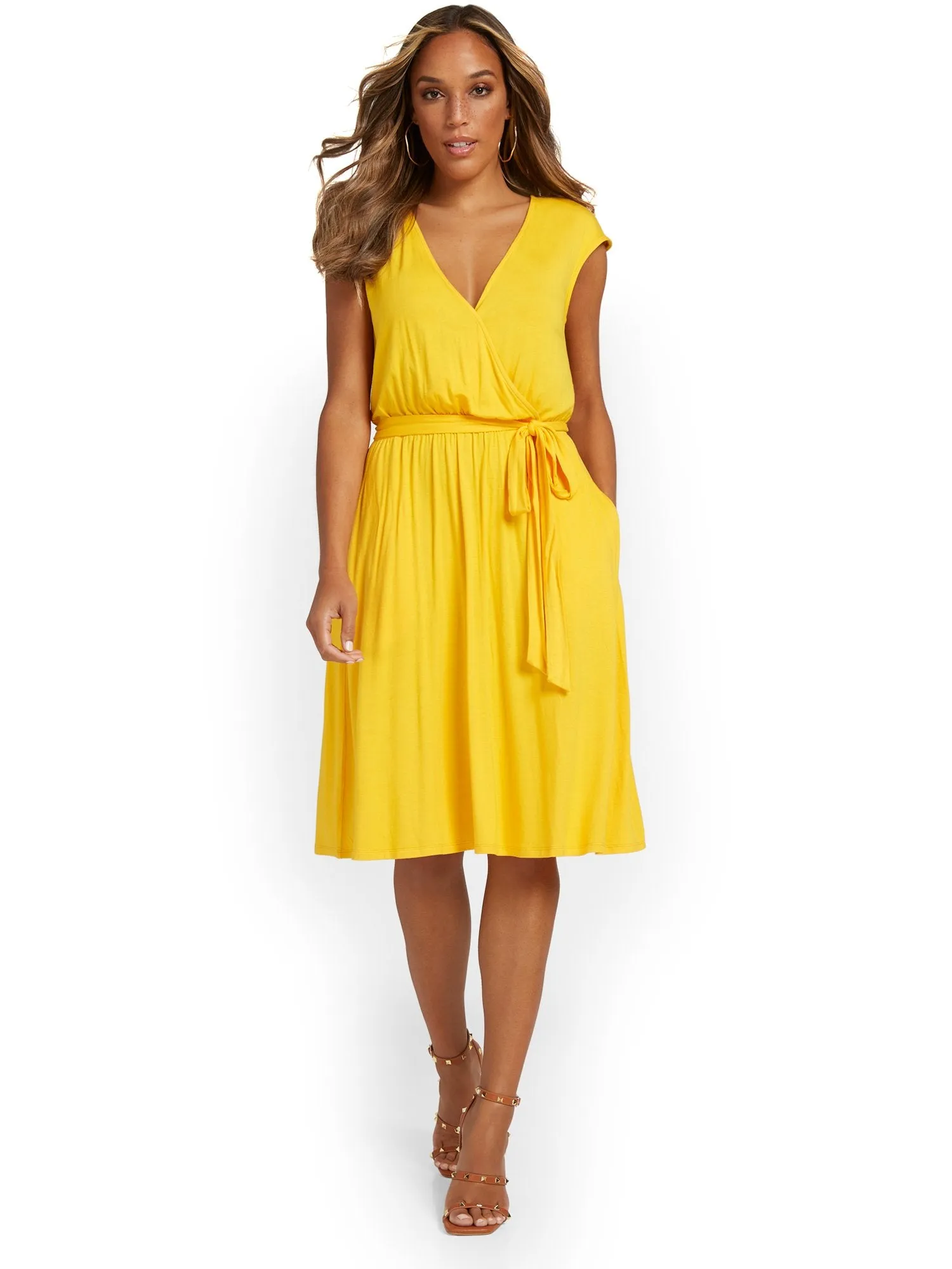 V-Neck Tie Waist Dress