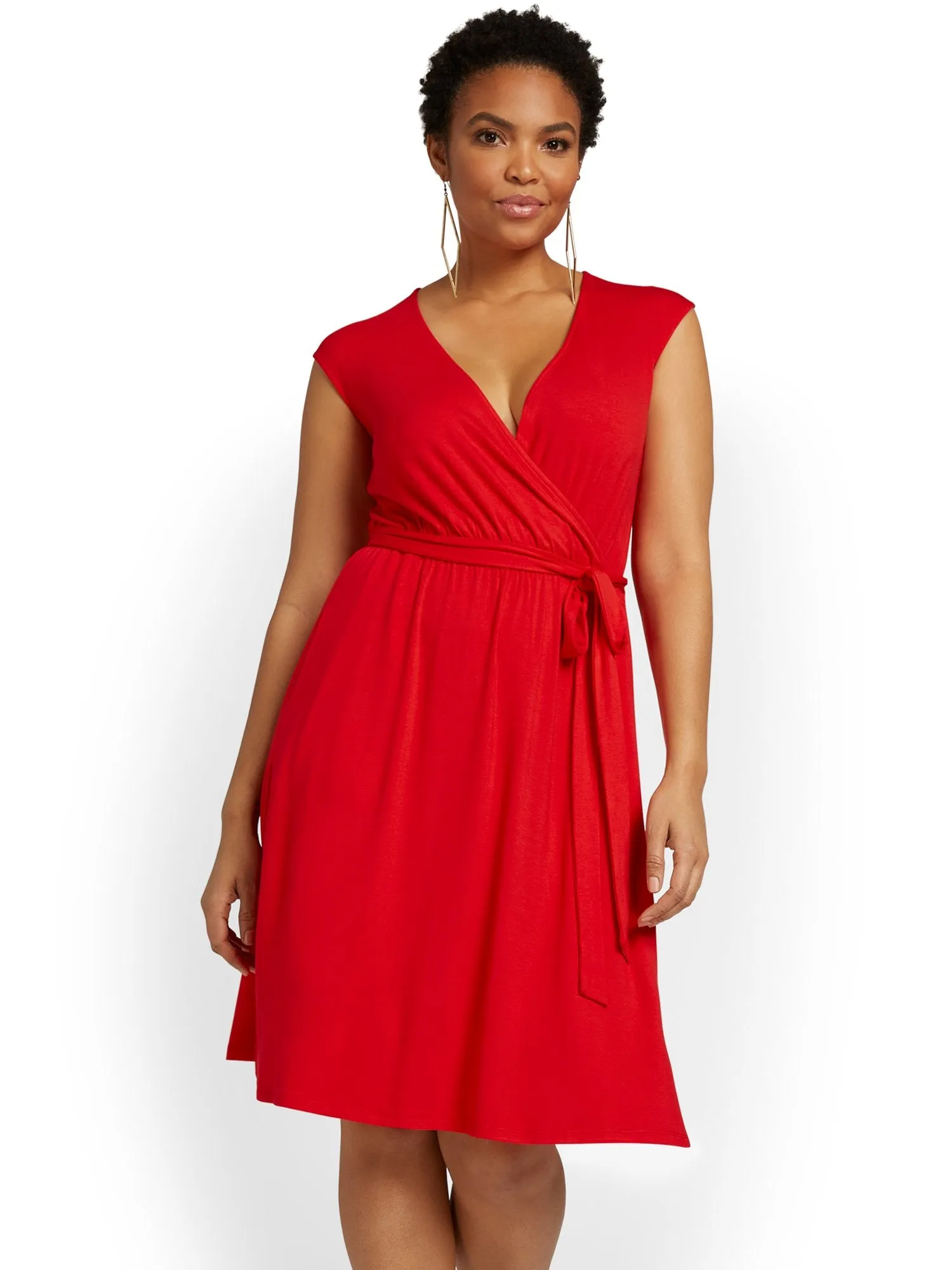 V-Neck Tie Waist Dress