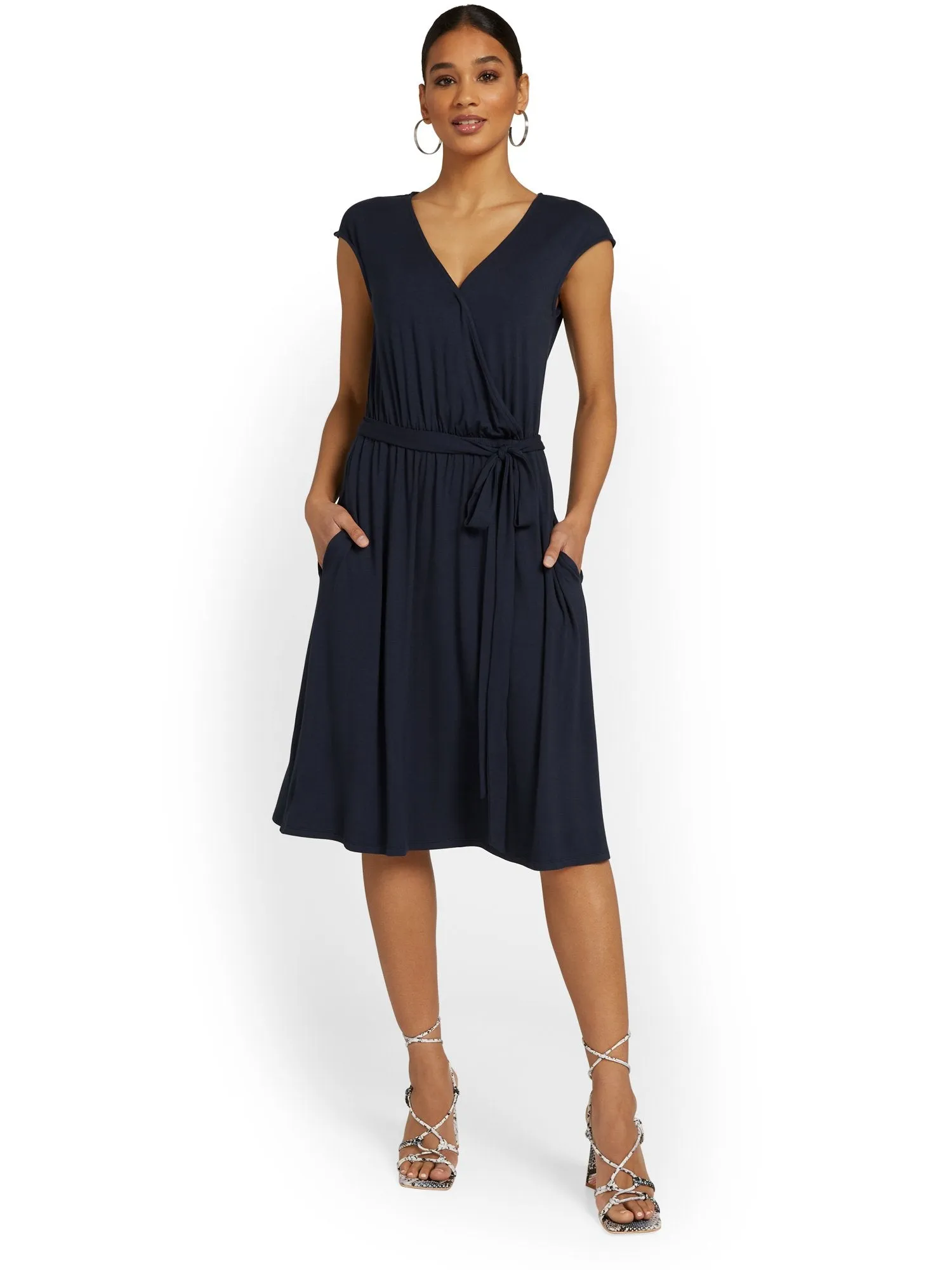 V-Neck Tie Waist Dress