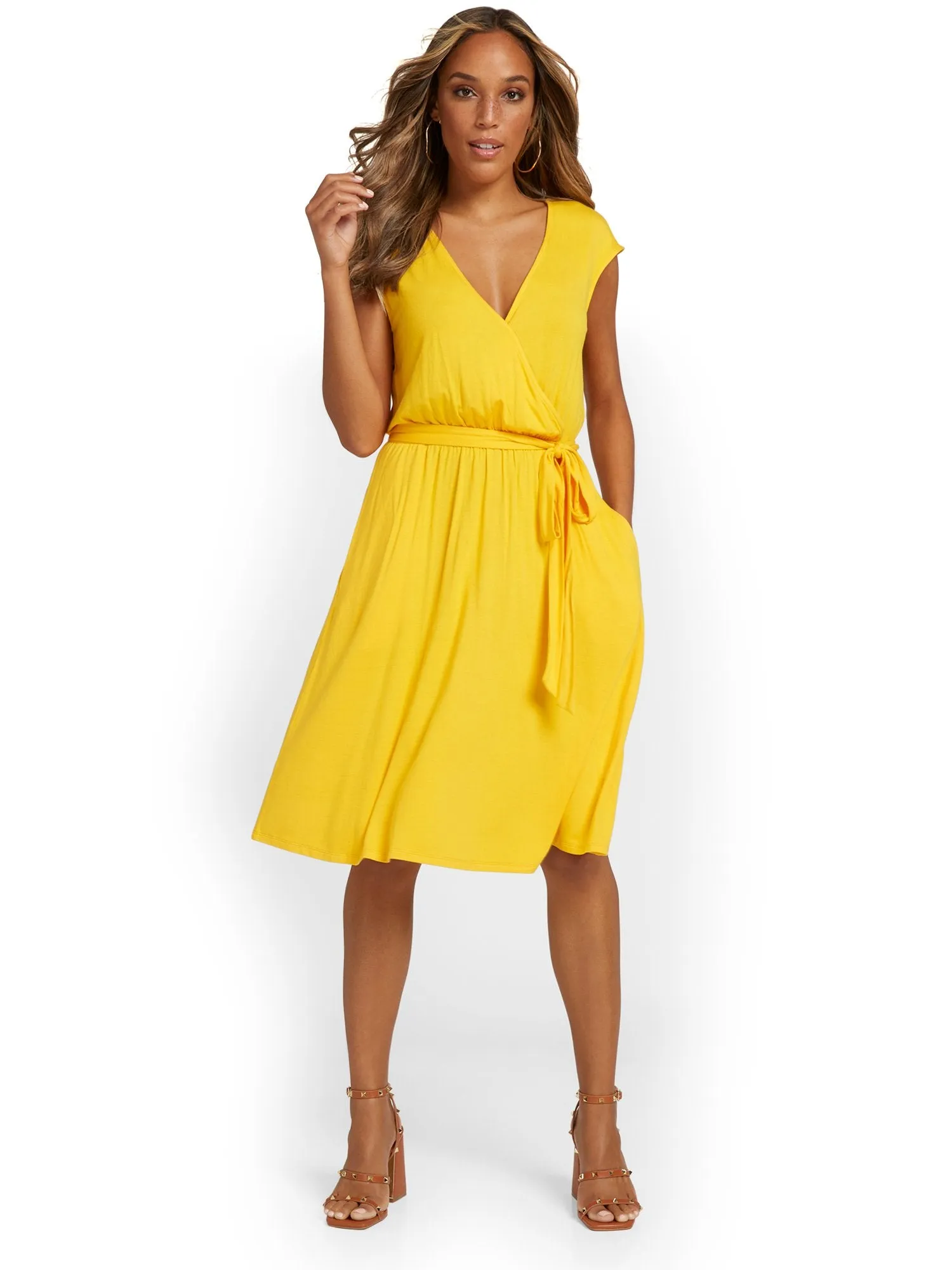 V-Neck Tie Waist Dress
