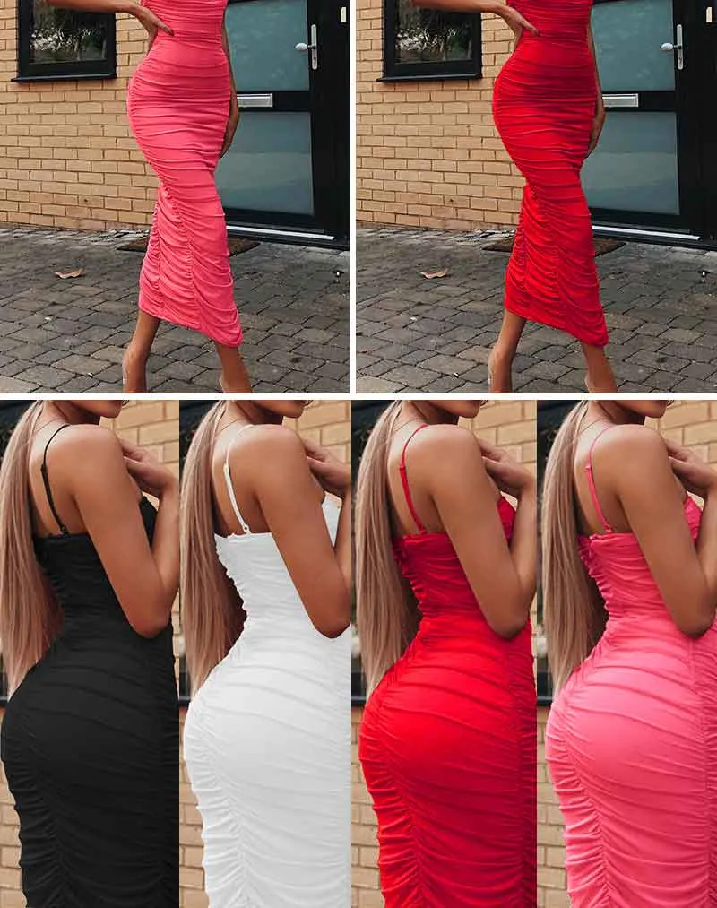 VenusFox Ruched Sheer Sexy Maxi Dress