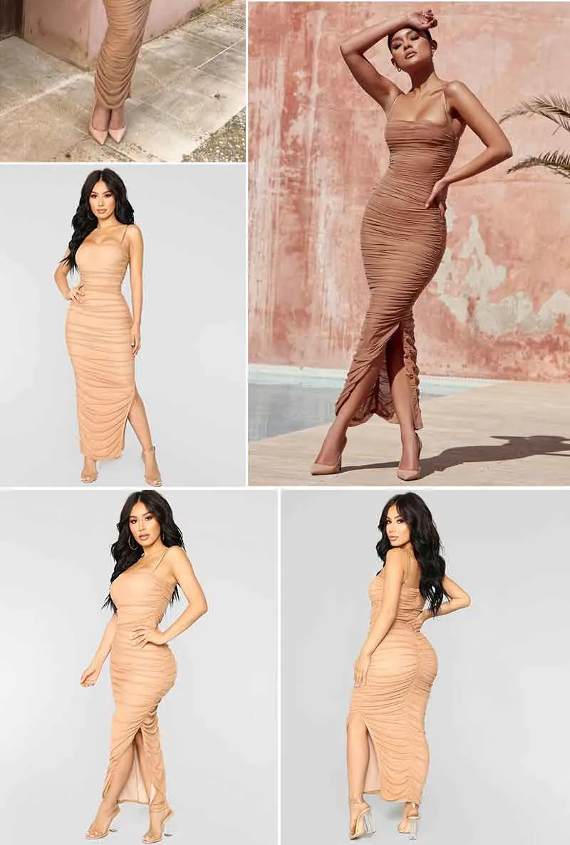 VenusFox Ruched Sheer Sexy Maxi Dress