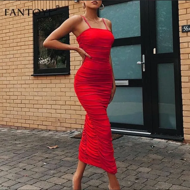 VenusFox Ruched Sheer Sexy Maxi Dress