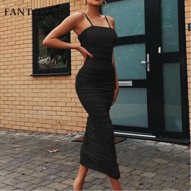 VenusFox Ruched Sheer Sexy Maxi Dress