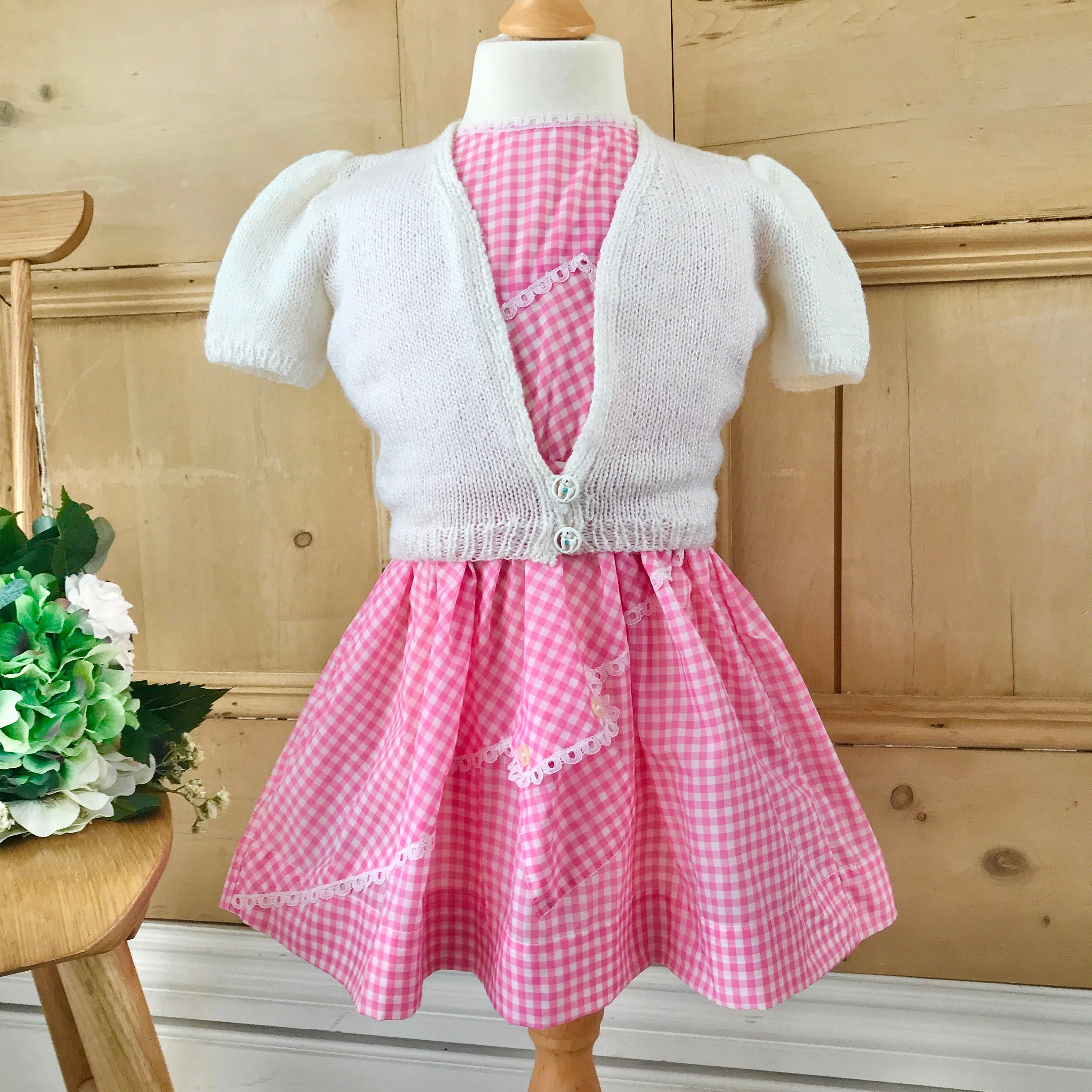 Vintage 1960's Pink Gingham Nylon Girl Dress / Blouse French Made 4-5Y