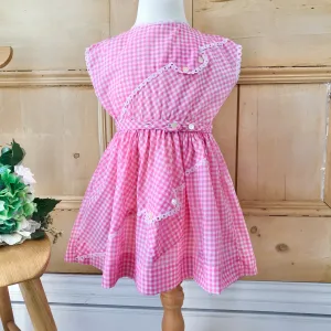 Vintage 1960's Pink Gingham Nylon Girl Dress / Blouse French Made 4-5Y