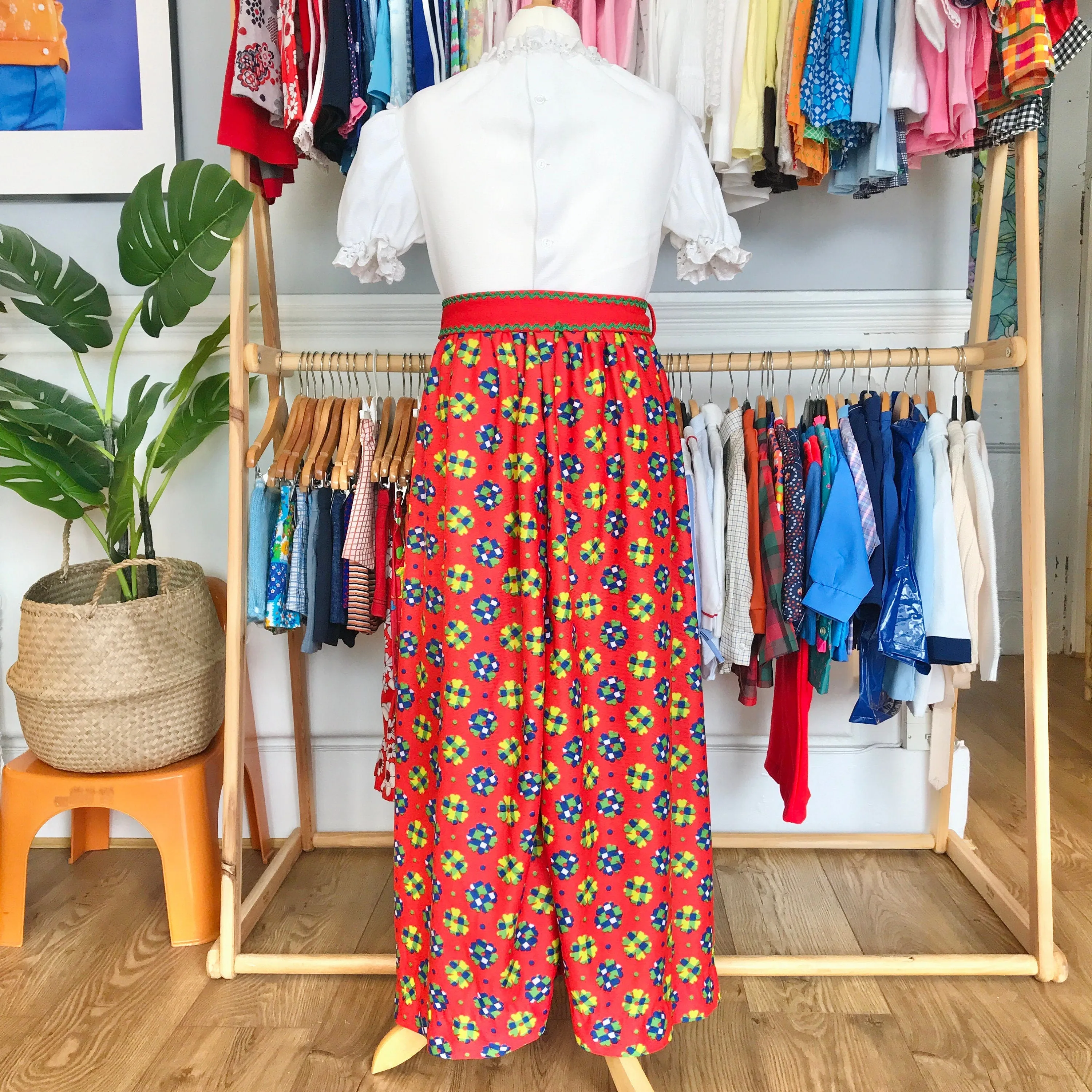 Vintage 1970's Red / White Printed Boho Folk Maxi Dress / 8-10Yrs