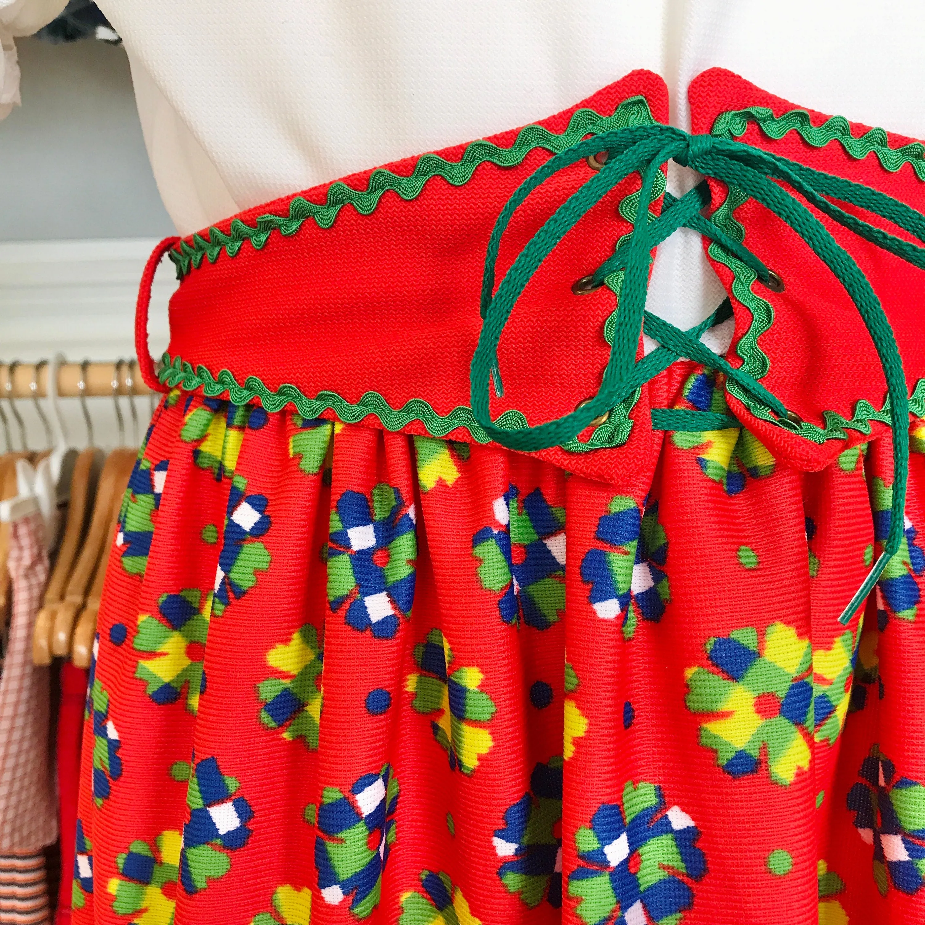 Vintage 1970's Red / White Printed Boho Folk Maxi Dress / 8-10Yrs