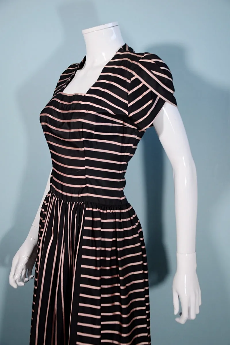 Vintage 40s Black/Pink Party Dress, Short Petal Sleeves,  Aldrich Original 25" Waist