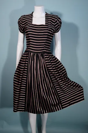 Vintage 40s Black/Pink Party Dress, Short Petal Sleeves,  Aldrich Original 25" Waist