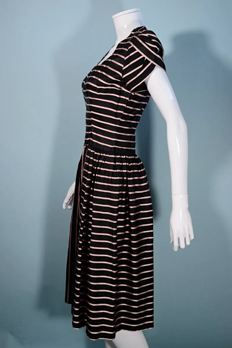 Vintage 40s Black/Pink Party Dress, Short Petal Sleeves,  Aldrich Original 25" Waist