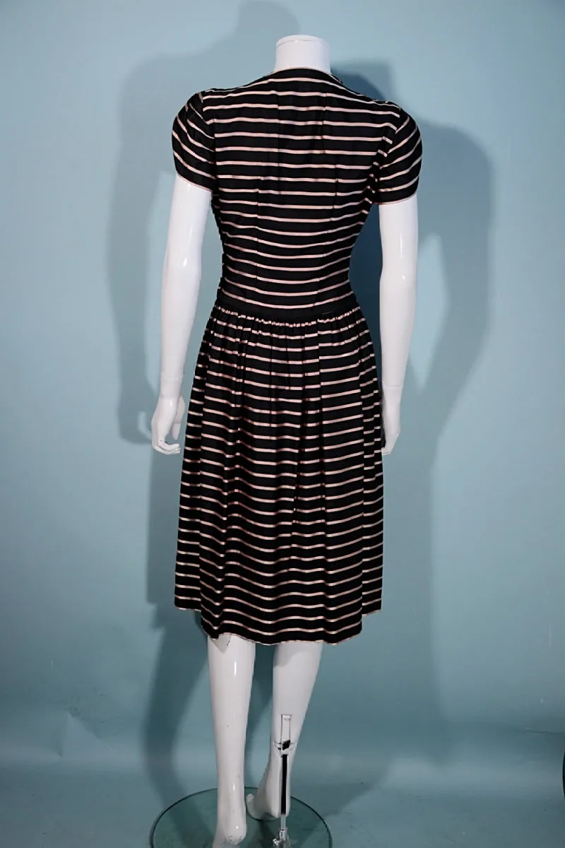 Vintage 40s Black/Pink Party Dress, Short Petal Sleeves,  Aldrich Original 25" Waist