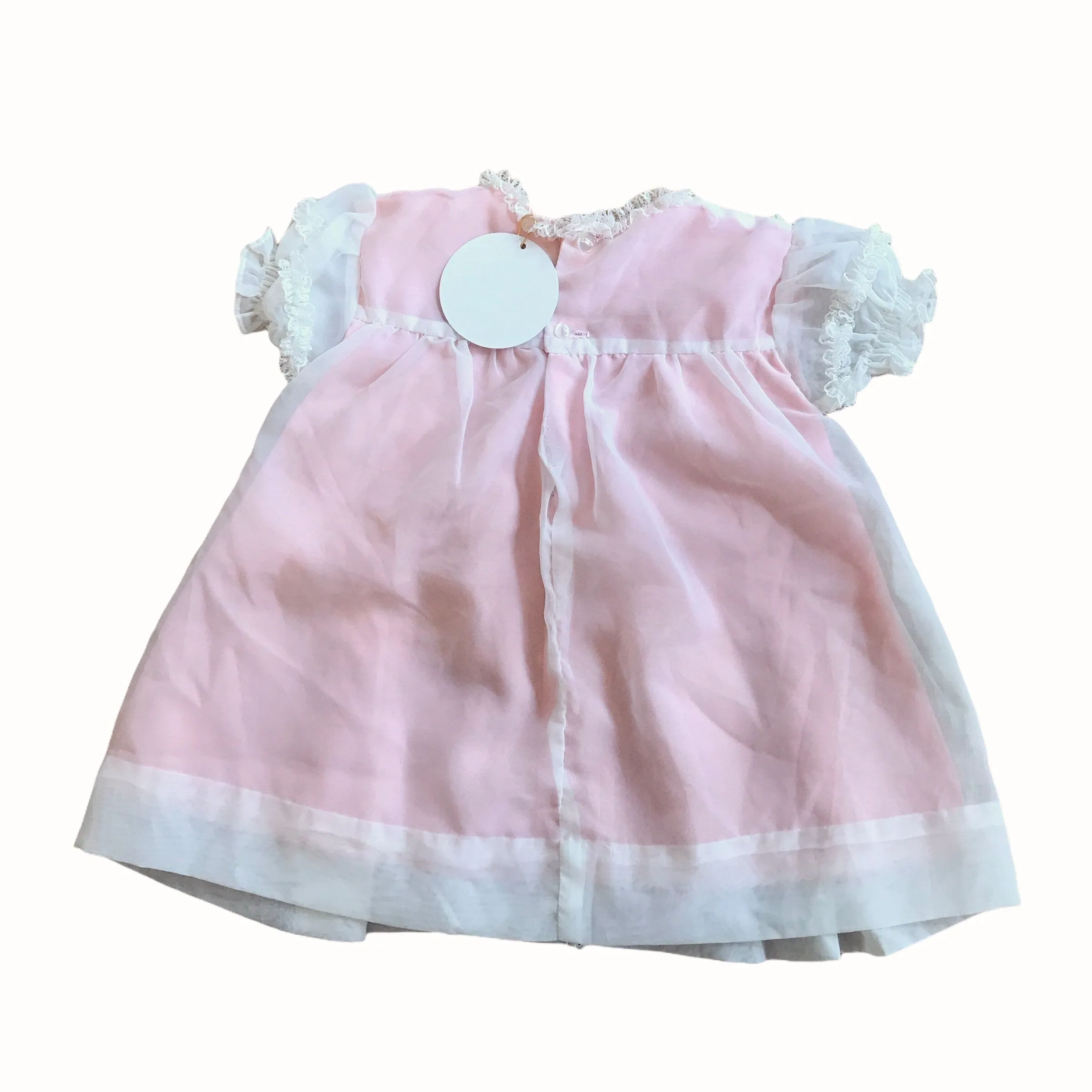 Vintage 60s Baby White/Pink Ruffle Sheer Dress British Made 6-9 Months