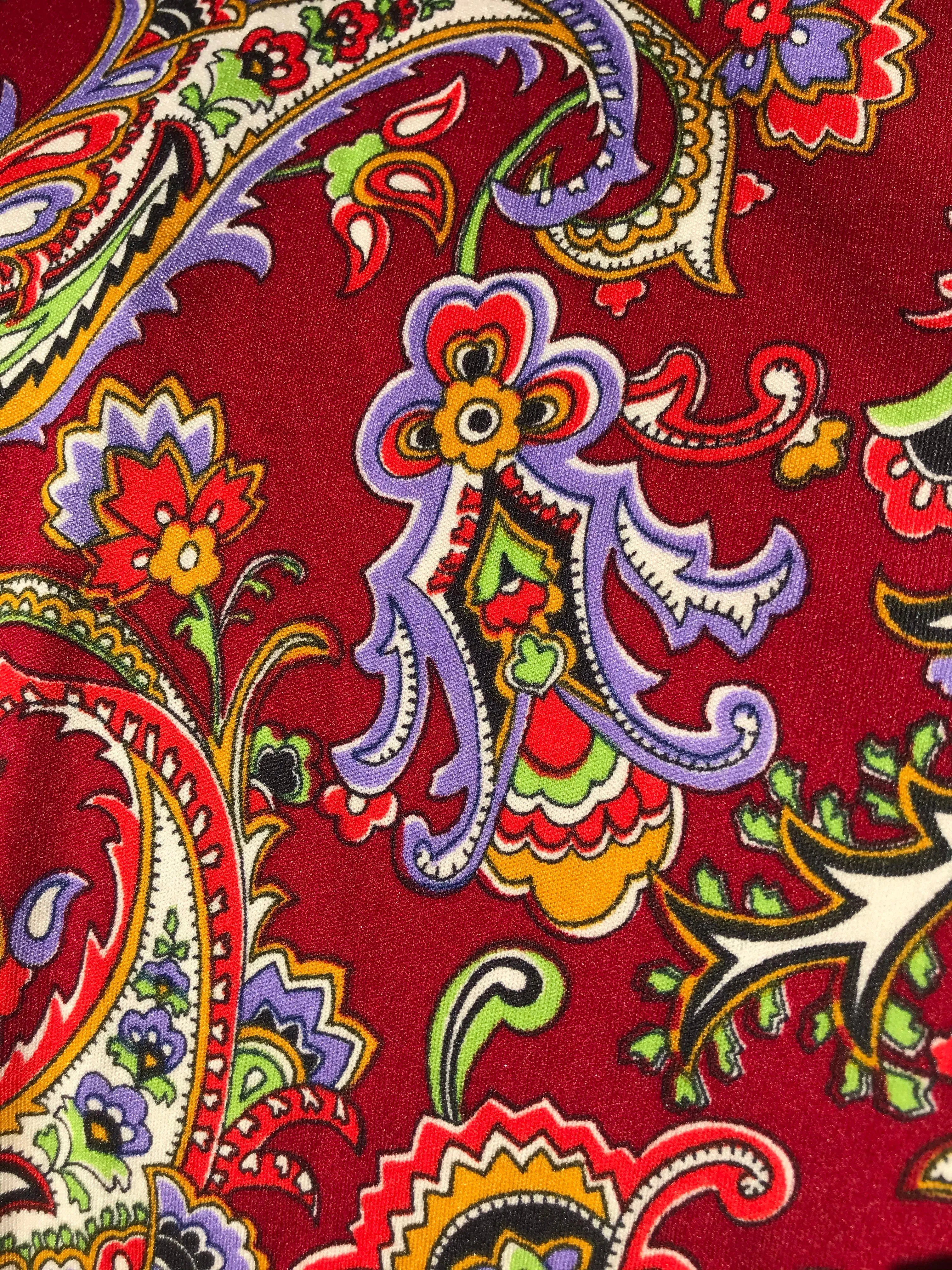 Vintage 60s Burgundy Paisley Mini Dress S