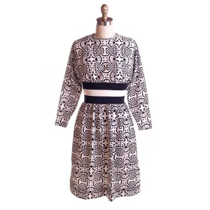 Vintage Black & White Art Nouveau Dress Goldworm 1970S