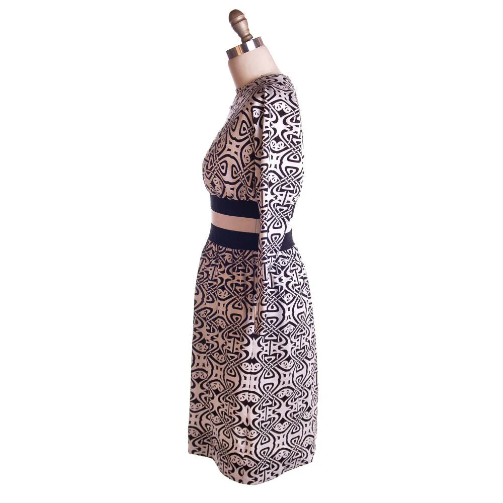Vintage Black & White Art Nouveau Dress Goldworm 1970S
