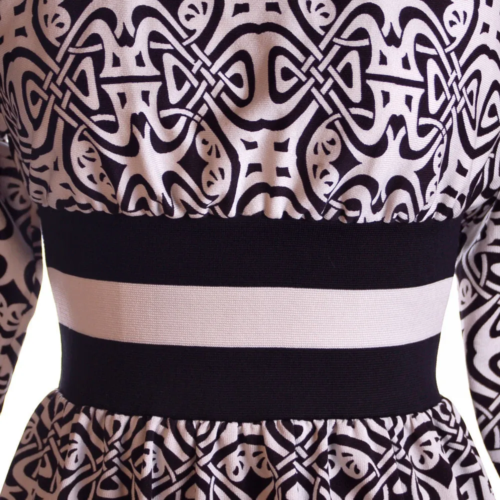 Vintage Black & White Art Nouveau Dress Goldworm 1970S