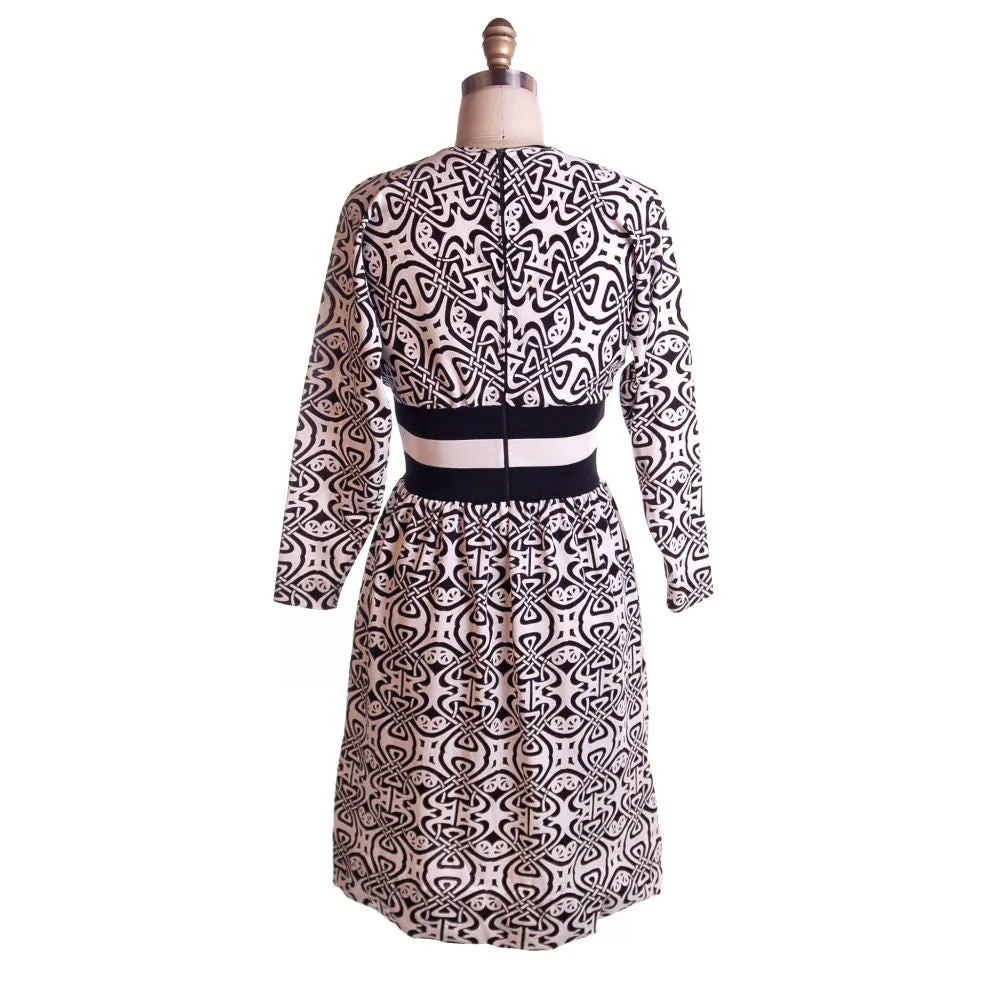 Vintage Black & White Art Nouveau Dress Goldworm 1970S