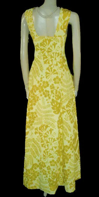 *VINTAGE RUTH CLARAGE HAND PRINTED ORIGINAL LEAF DESIGN DRESS FROM JAMAICA
