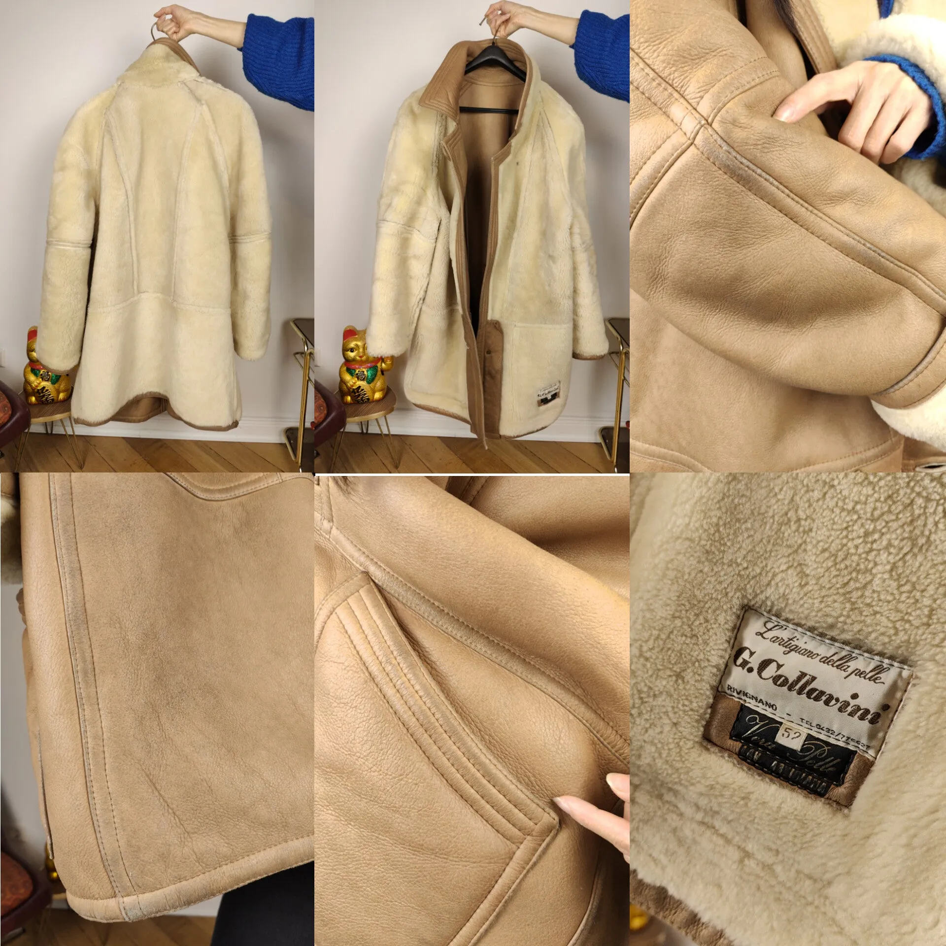 Vintage shearling coat L XL | beige brown lambskin sheepskin leather sherpa midi long jacket women unisex men
