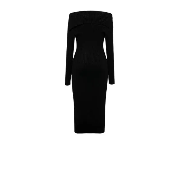 YES BY YESIR autumn winter gun rose knit Black bodycon dress - Ionc